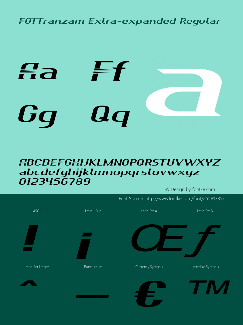 FOTTranzam-ExtraexpandedRegular Version 1.000 Font Sample