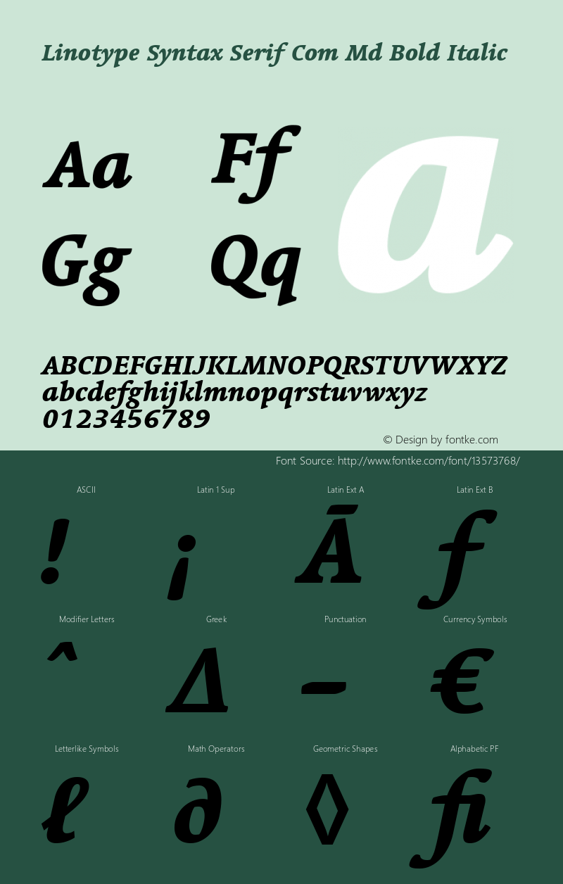 Linotype Syntax Serif Com Md Bold Italic Version 1.01 Font Sample