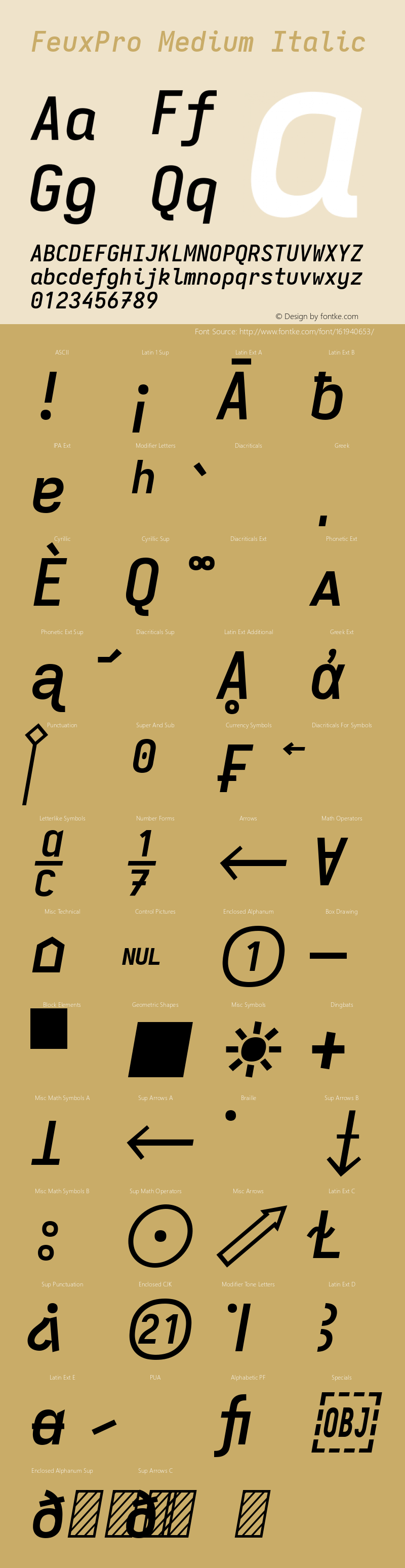 FeuxPro Medium Italic Version 3.7.1; ttfautohint (v1.8.3) Font Sample