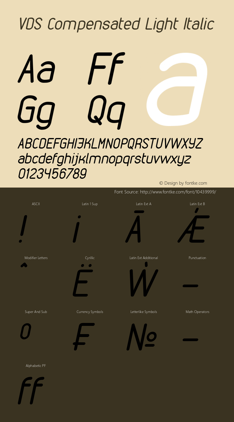 VDS Compensated Light Italic Version 1.000 2012 initial release Font Sample