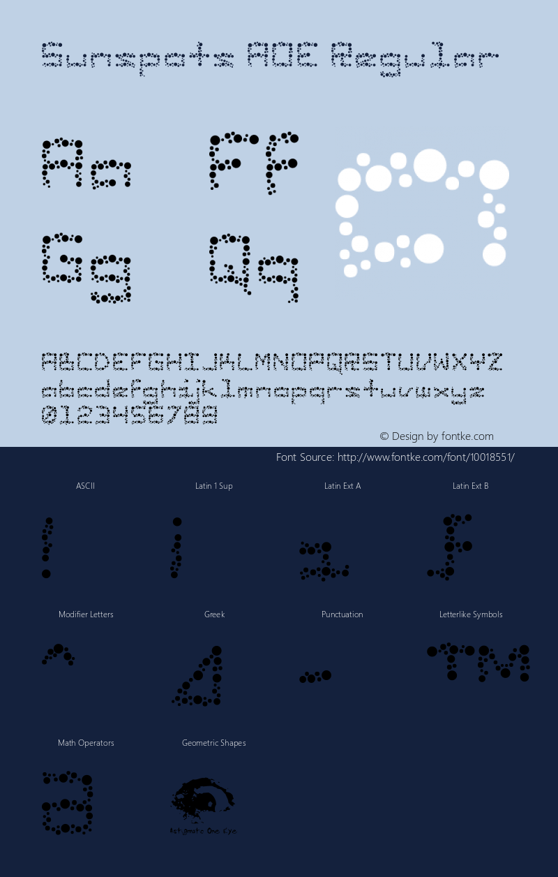 Sunspots AOE Regular Macromedia Fontographer 4.1.2 3/28/00 Font Sample