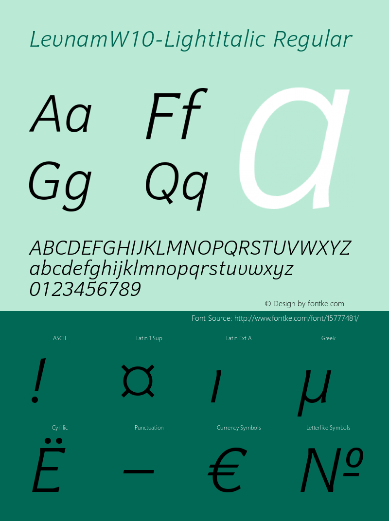 LevnamW10-LightItalic Regular Version 1.00 Font Sample