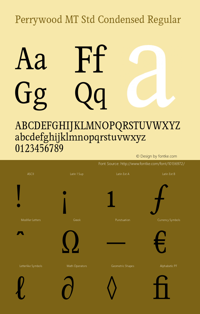 Perrywood MT Std Condensed Regular Version 1.000;PS 001.000;hotconv 1.0.38 Font Sample