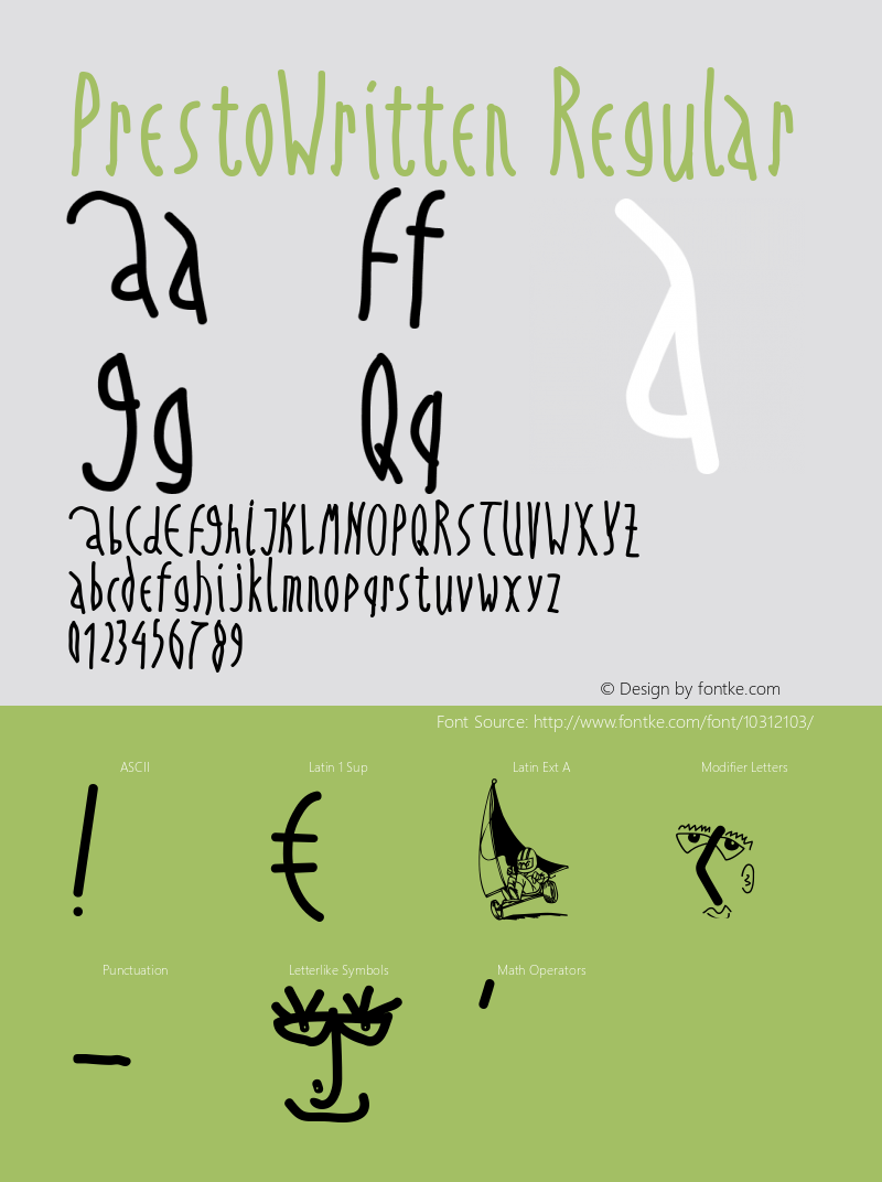 PrestoWritten Regular 1.0 2005-08-25 Font Sample