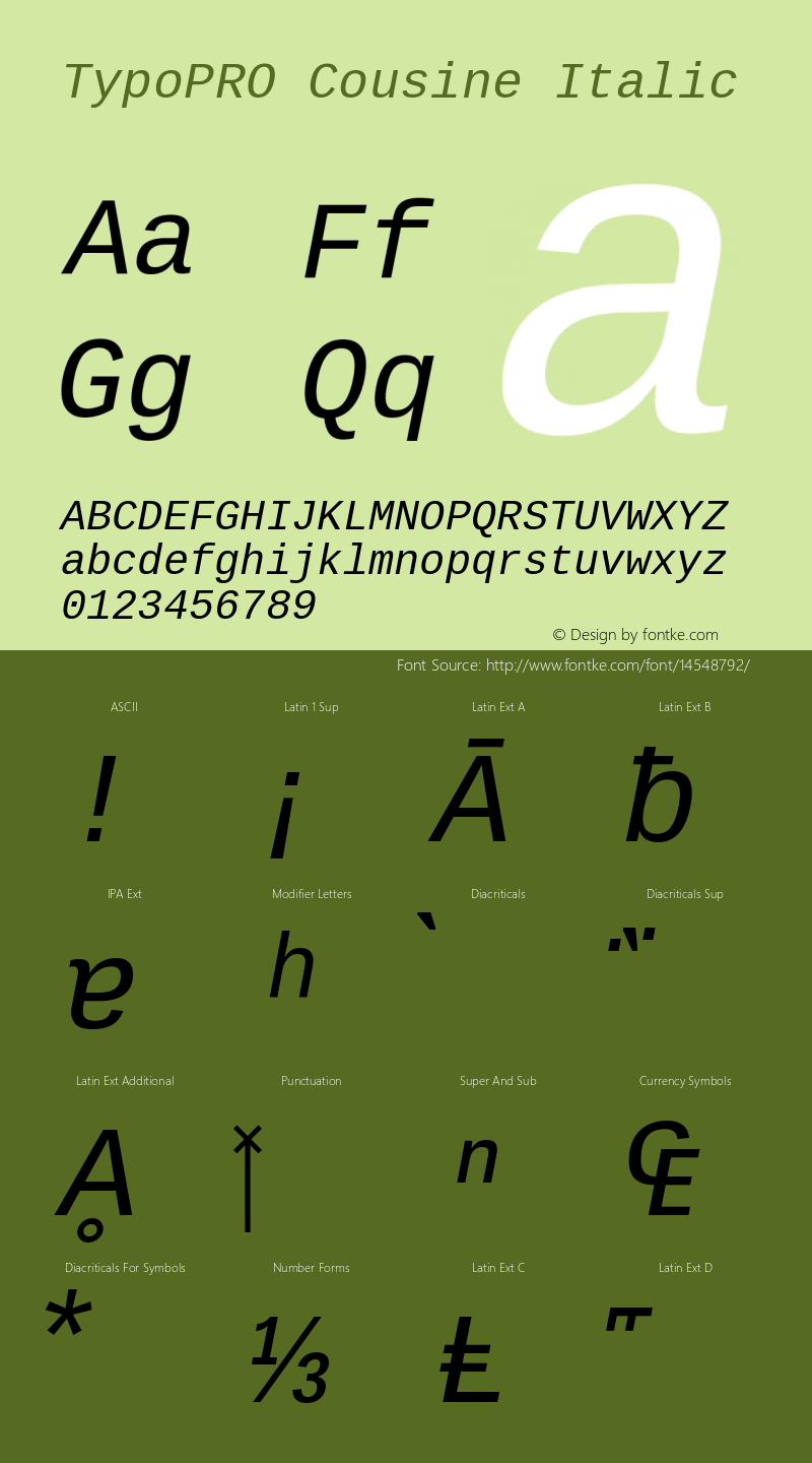 TypoPRO Cousine Italic Version 1.21 Font Sample