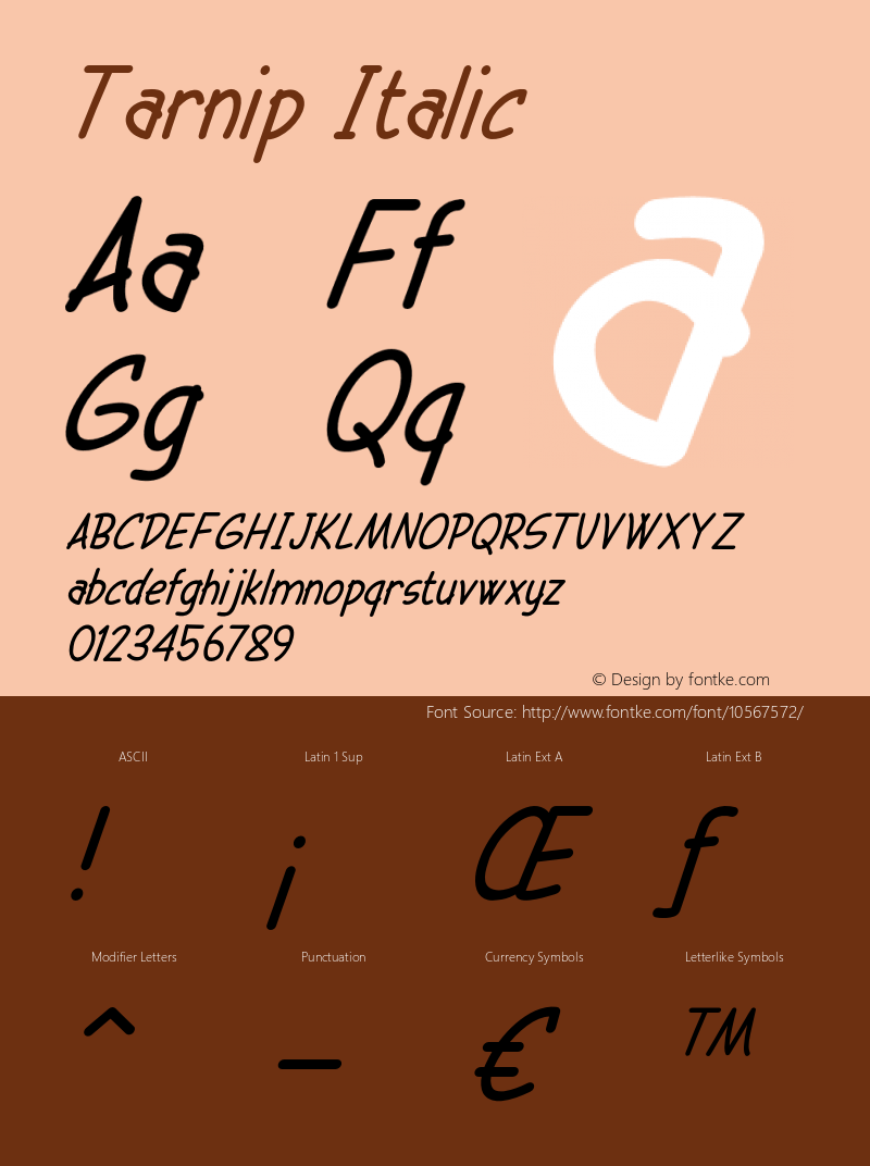 Tarnip Italic Version 1.000 Font Sample