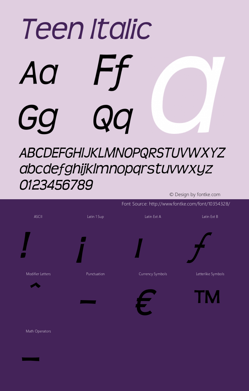 Teen Italic OTF 4.000;PS 001.001;Core 1.0.29 Font Sample