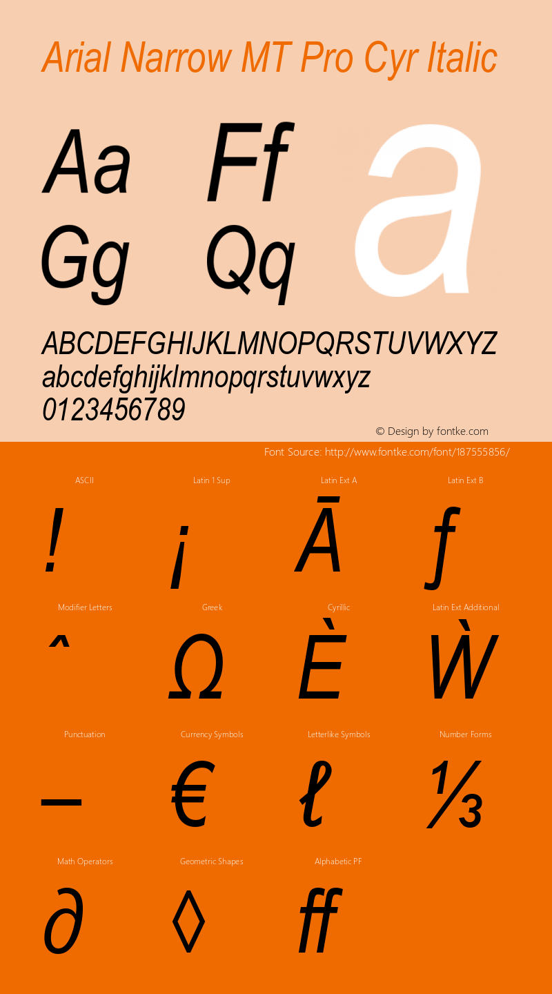 Arial Narrow MT Pro Cyr Italic Version 1.00 Build 1000图片样张