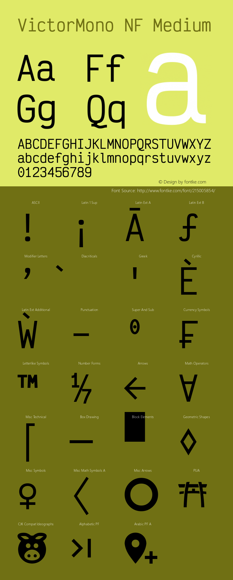 Victor Mono Medium Nerd Font Complete Windows Compatible Version 1.410;Nerd Fonts 2.1.0图片样张