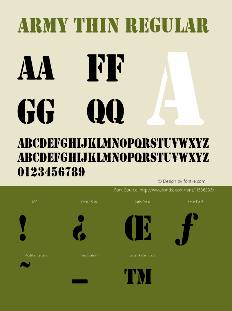 Army Thin Regular Converted from C:\ALLTYPE\ARMY1602.TF1 by ALLTYPE Font Sample