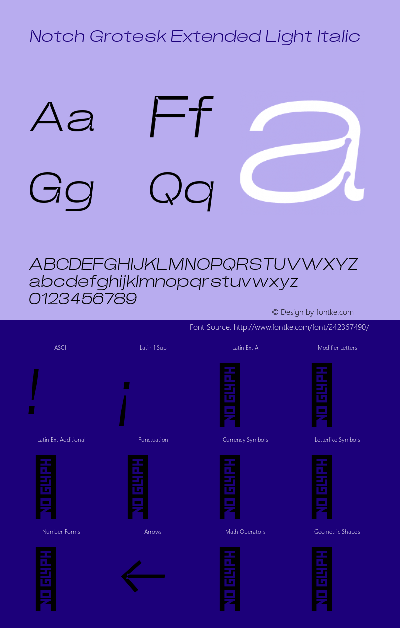 Notch Grotesk Extended Light Italic Version 1.000 | web-ttf图片样张