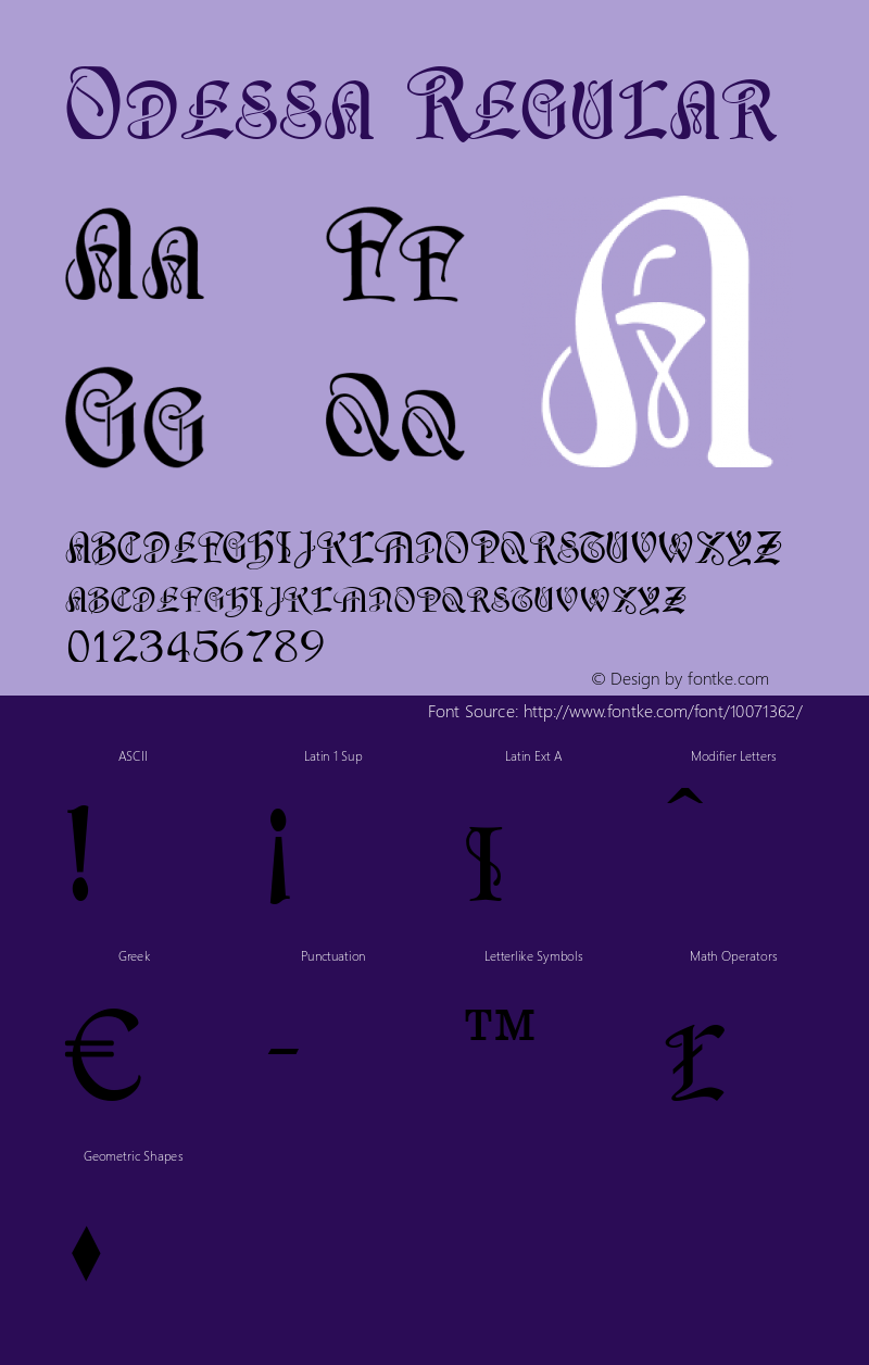 Odessa Regular Macromedia Fontographer 4.1.4 12/3/99 Font Sample