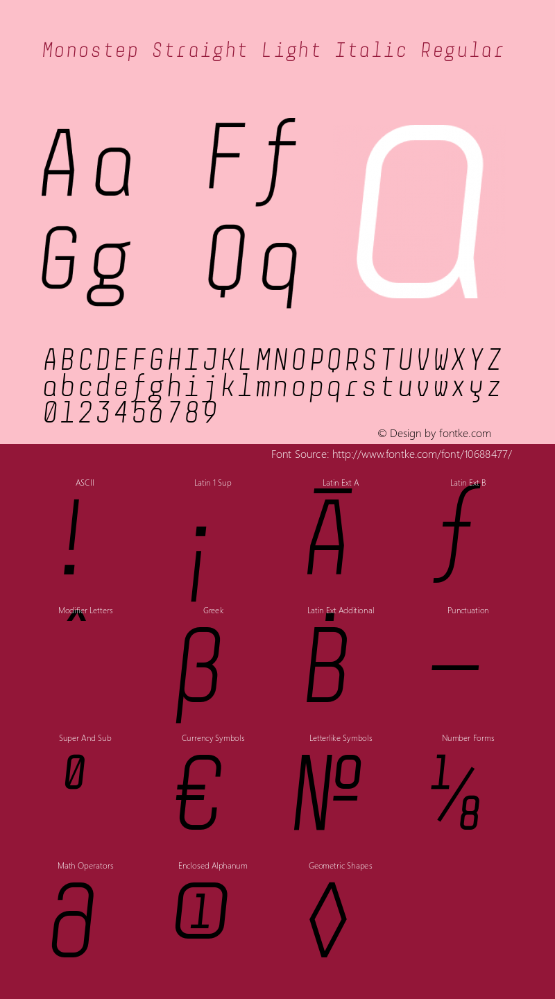 Monostep Straight Light Italic Regular Version 1.000;PS 001.000;hotconv 1.0.70;makeotf.lib2.5.58329 Font Sample