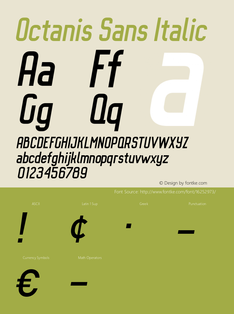 Octanis Sans Italic Version 1.000;PS 001.000;hotconv 1.0.70;makeotf.lib2.5.58329 DEVELOPMENT Font Sample