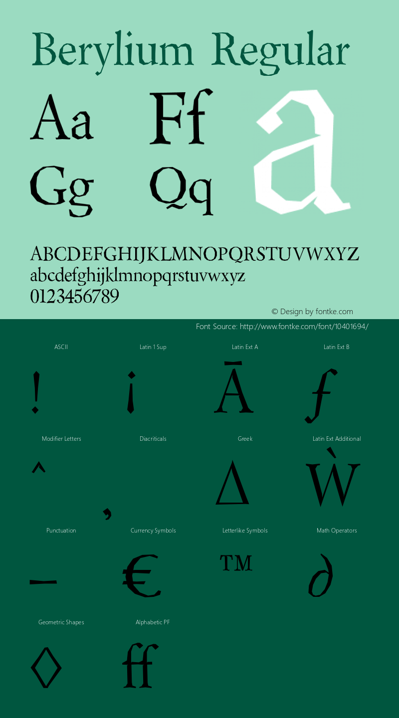 Berylium Regular Version 3.100 Font Sample