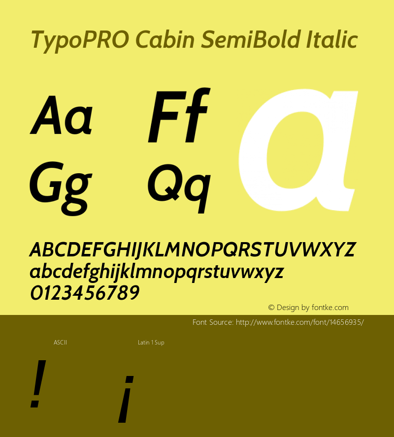 TypoPRO Cabin SemiBold Italic Version 1.005 Font Sample