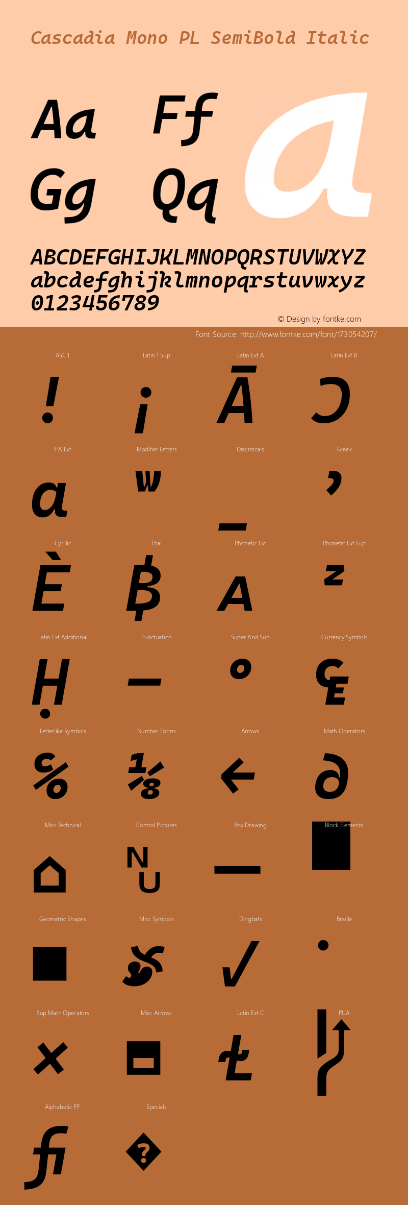 Cascadia Mono PL SemiBold Italic Version 2106.017图片样张