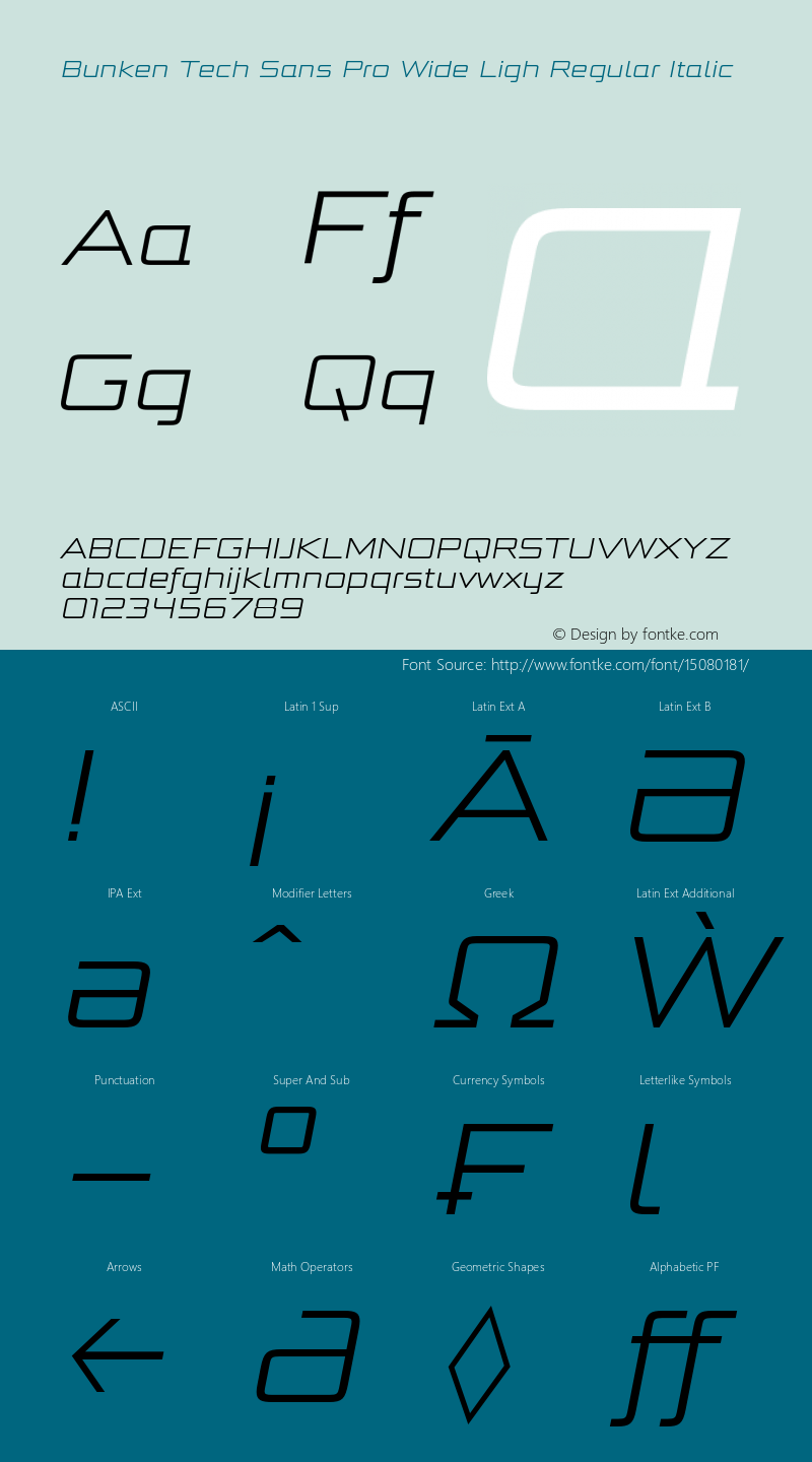Bunken Tech Sans Pro Wide Ligh Regular Italic Version 1.34 Font Sample