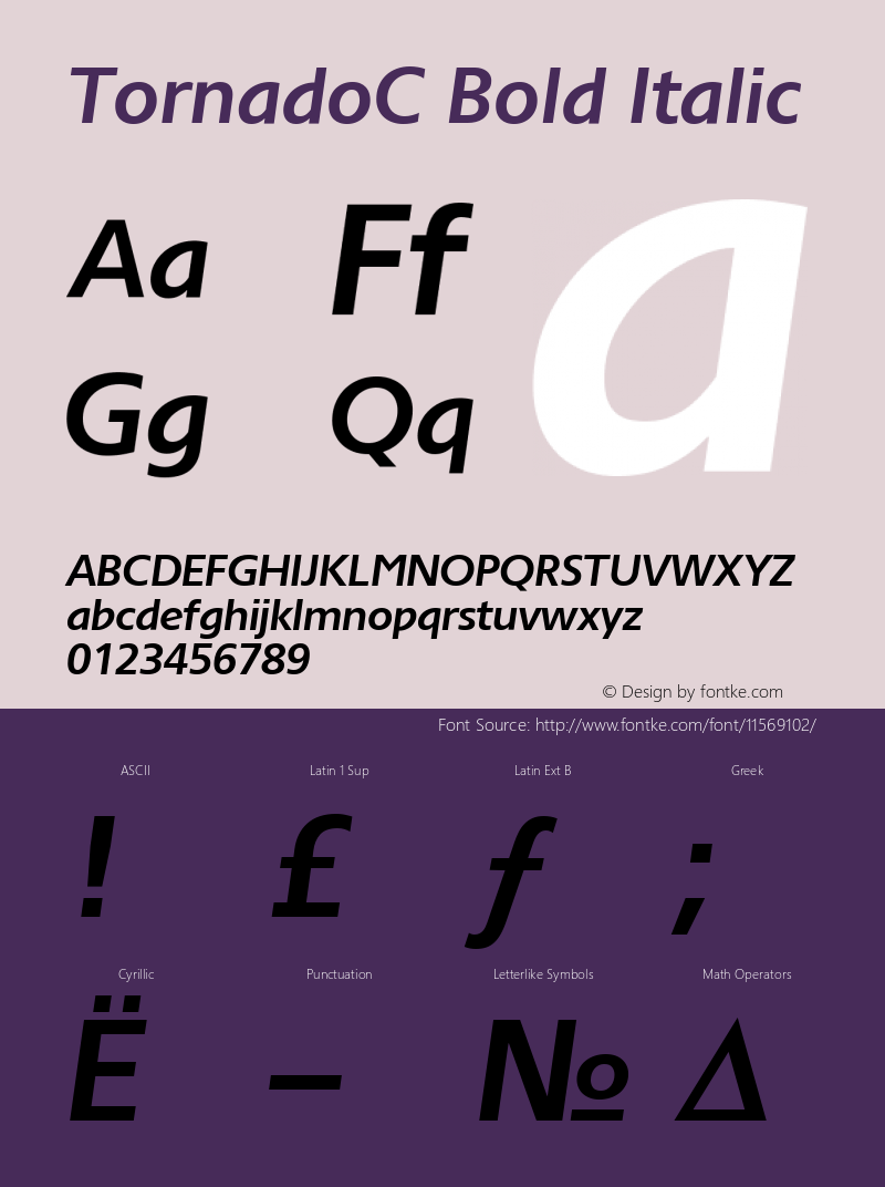 TornadoC Bold Italic Version 001.000 Font Sample