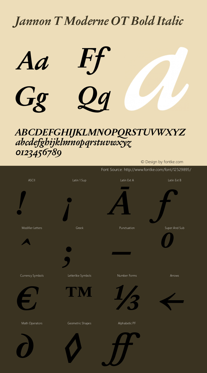 Jannon T Moderne OT Bold Italic Version 1.000;PS 001.000;hotconv 1.0.38 Font Sample
