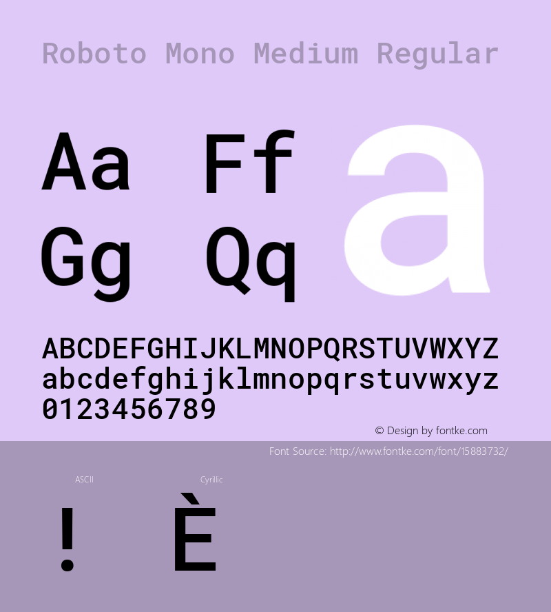 Roboto Mono Medium Regular Version 2.000986; 2015; ttfautohint (v1.4.1) Font Sample