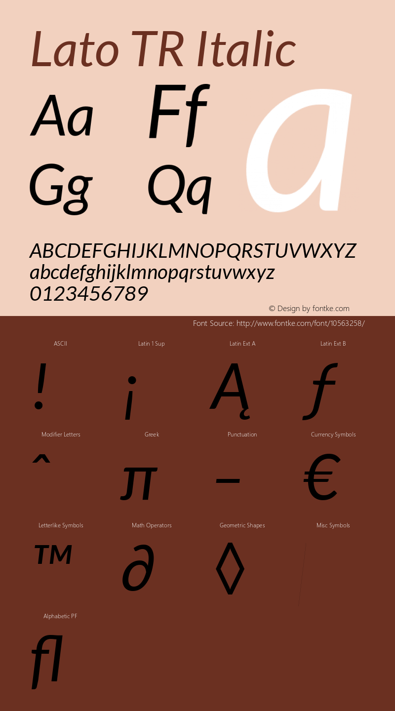 Lato TR Italic Version 1.104 2013 Font Sample