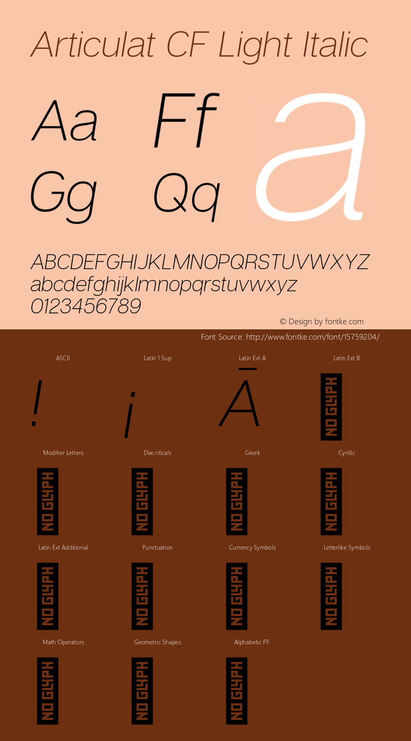 Articulat CF Light Italic Version 1.030 Font Sample