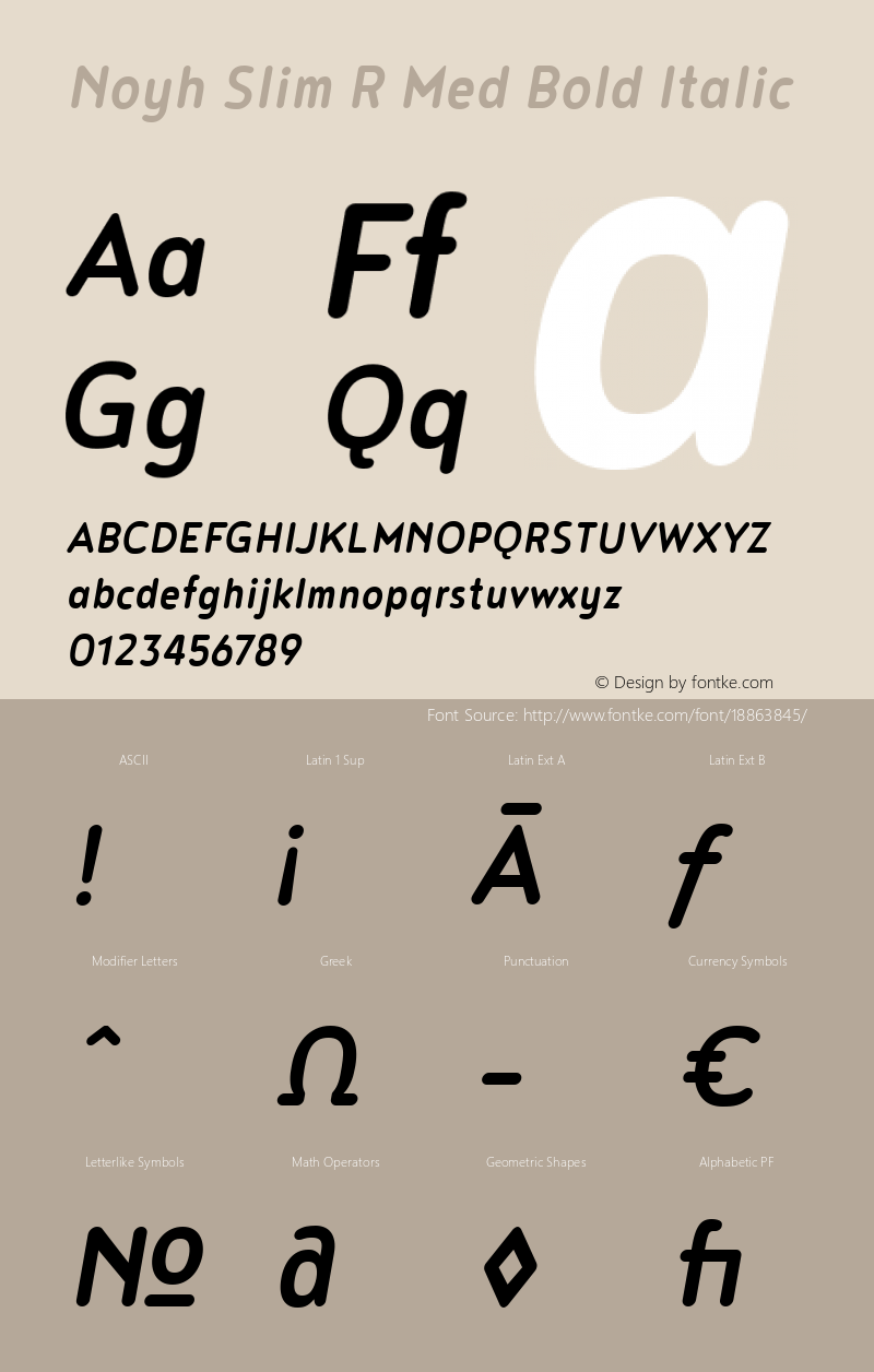 Noyh Slim R Med Bold Italic Version 1.000 Font Sample