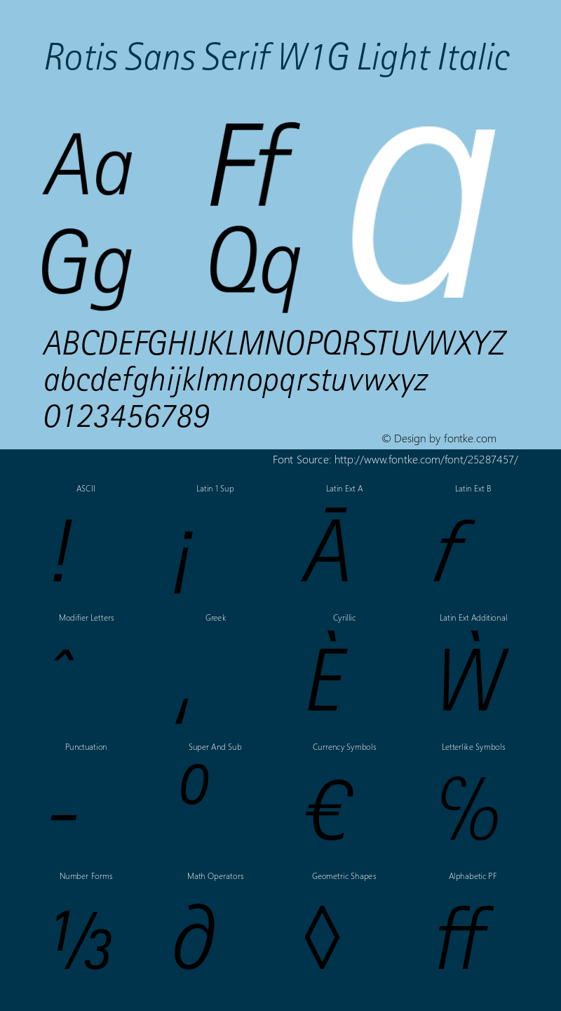 RotisSansSerifW1G-LightIt Version 1.000 Font Sample