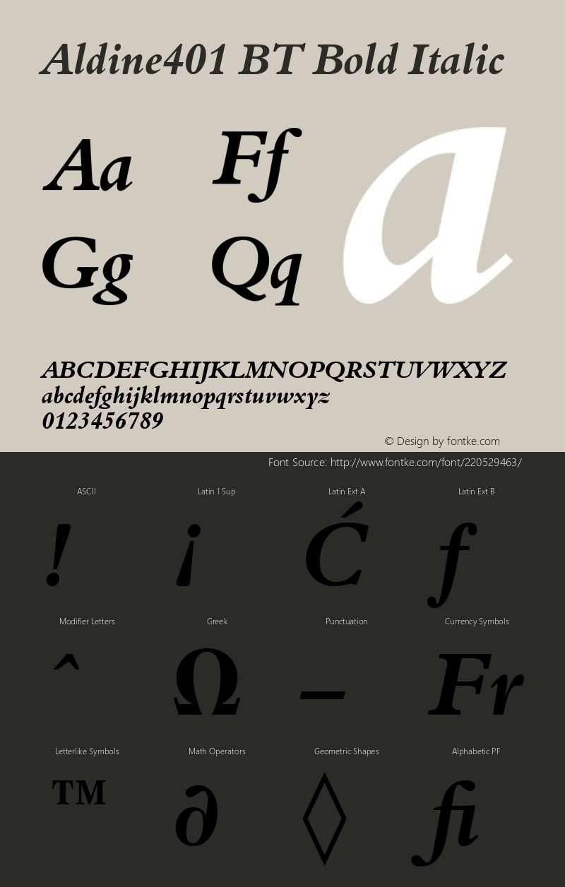 Aldine401 BT Bold Italic Version 1.01 emb4-OT图片样张