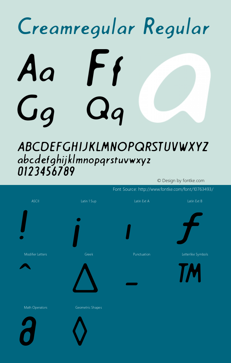 Creamregular Regular Macromedia Fontographer 4.1J 04.7.11 Font Sample