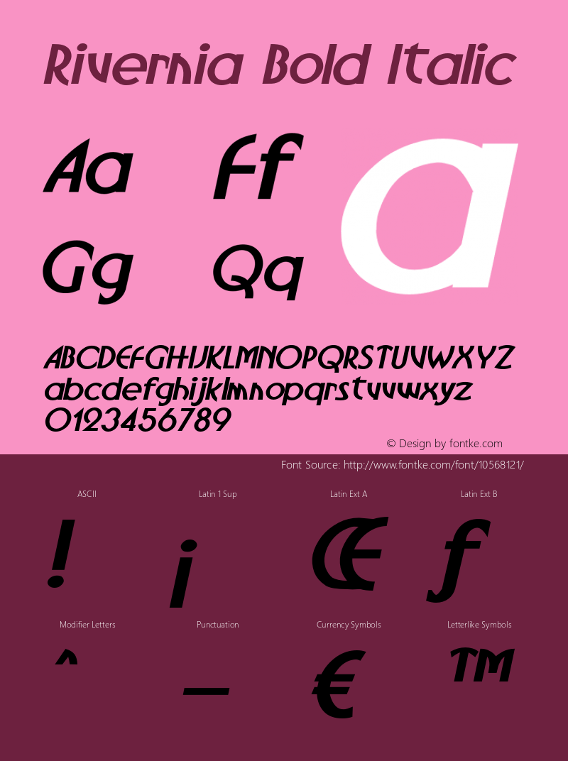 Rivernia Bold Italic Version 1.000 Font Sample