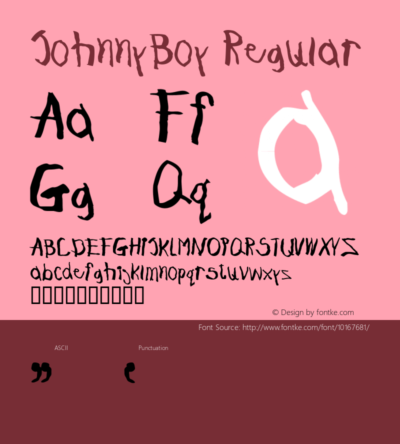 JohnnyBoy Regular Macromedia Fontographer 4.1 12/05/99 Font Sample