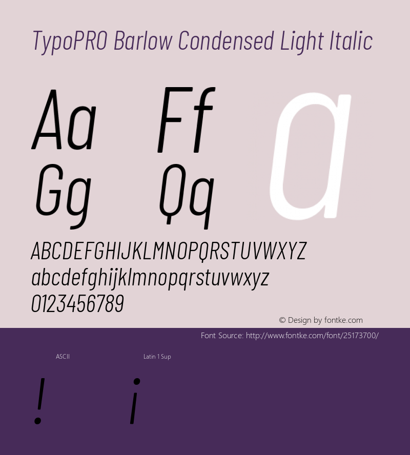 TypoPRO Barlow Condensed Light Italic Version 1.301 Font Sample