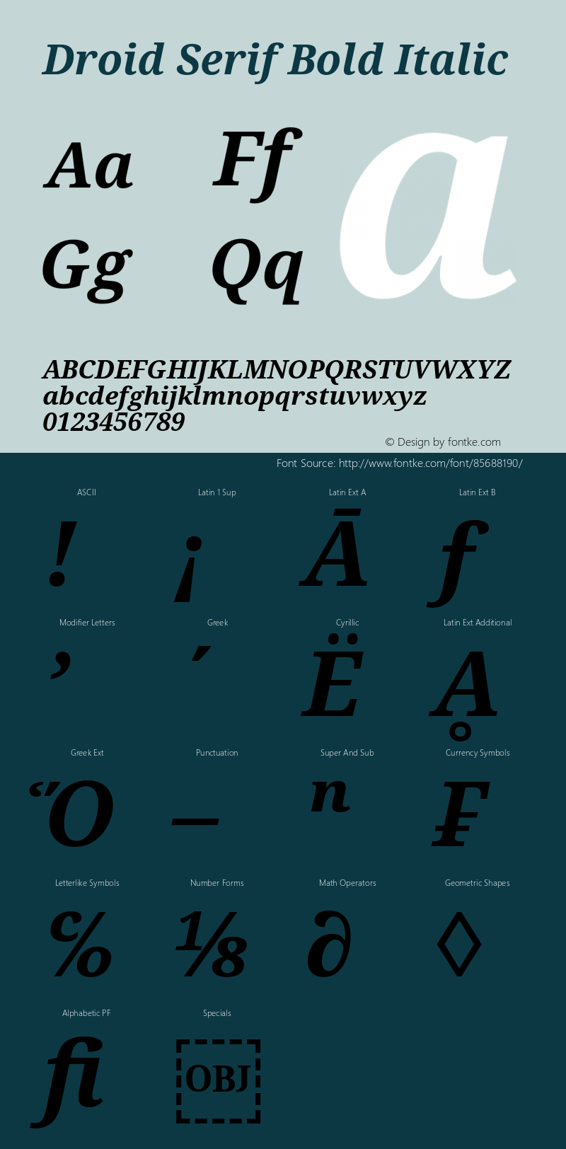 Droid Serif Bold Italic Version 1.00 build 107 Font Sample