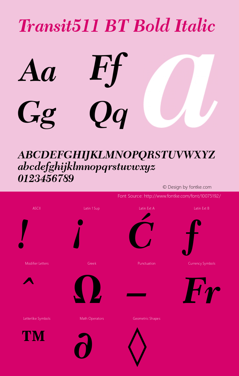 Transit511 BT Bold Italic mfgpctt-v4.4 Dec 14 1998 Font Sample