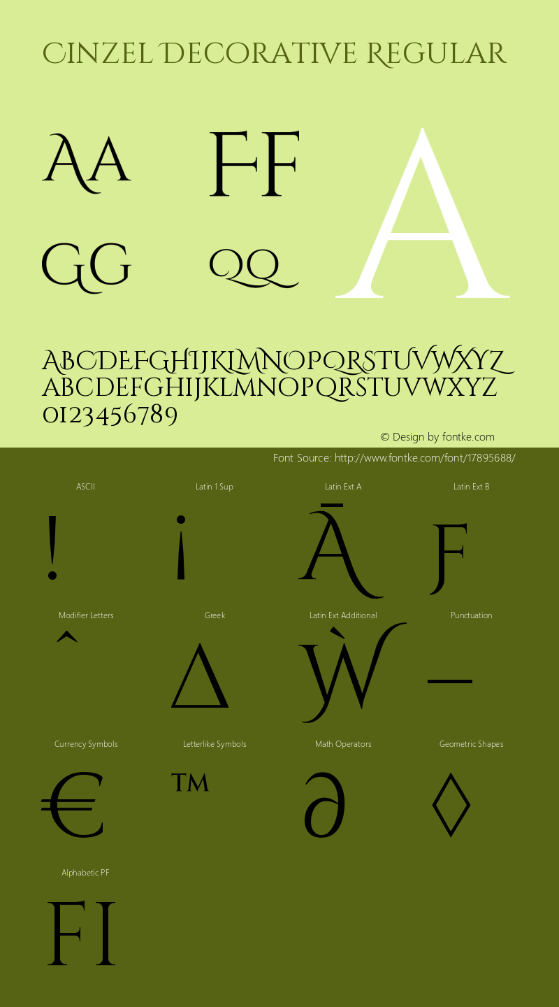 Cinzel Decorative Regular Version 1.001;PS 001.001;hotconv 1.0.56;makeotf.lib2.0.21325 Font Sample