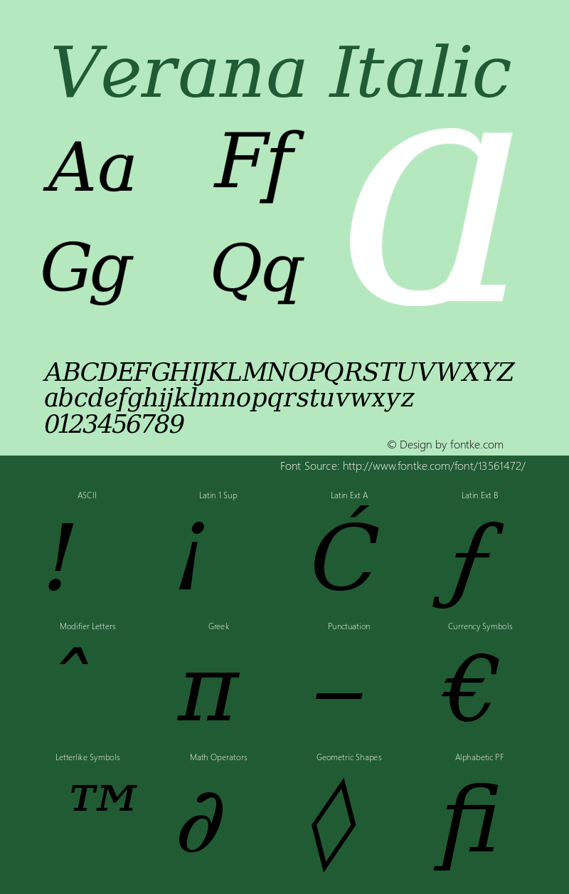 Verana Italic Version 1.000 Font Sample