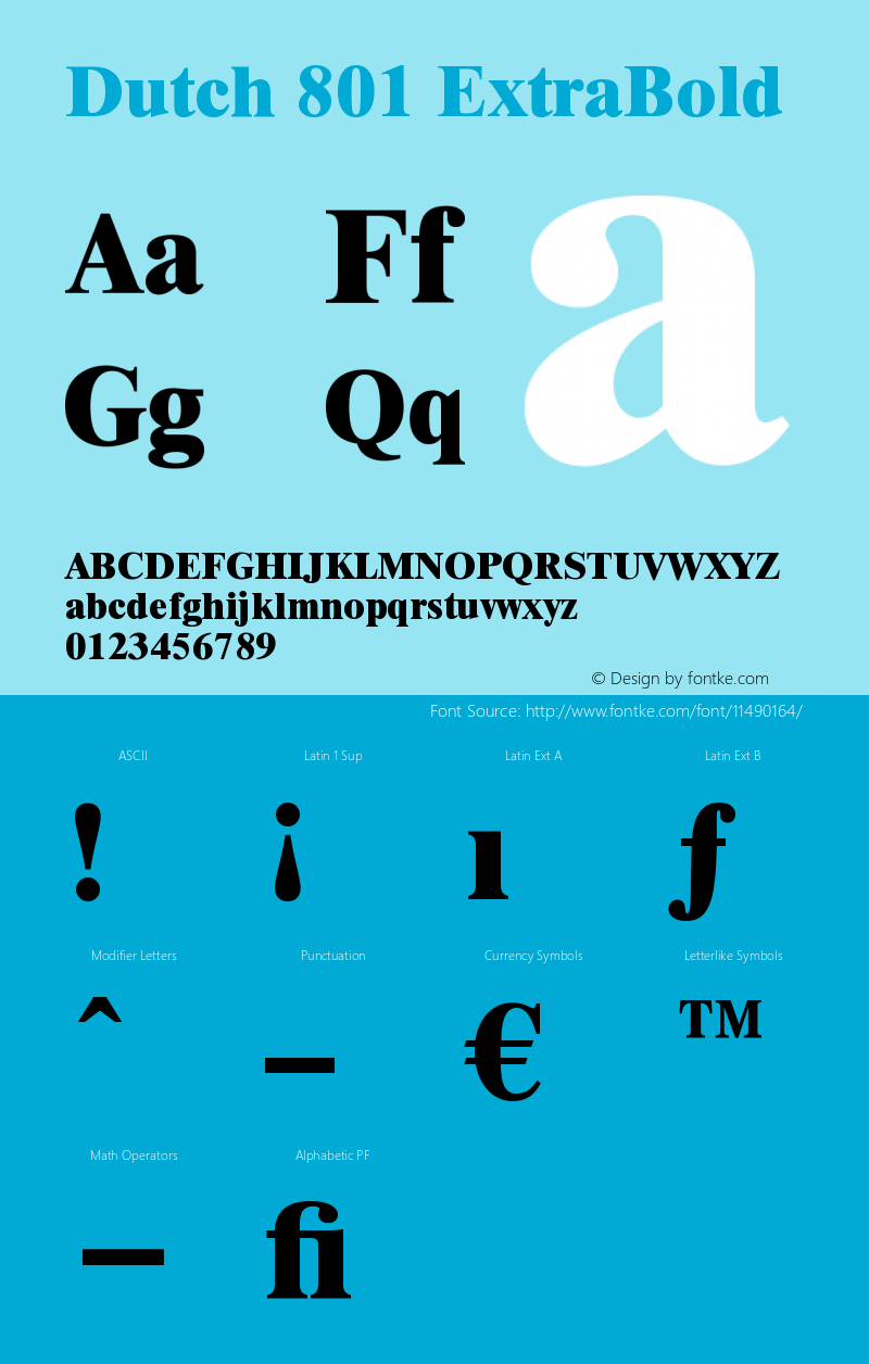 Dutch 801 ExtraBold Version 003.001 Font Sample