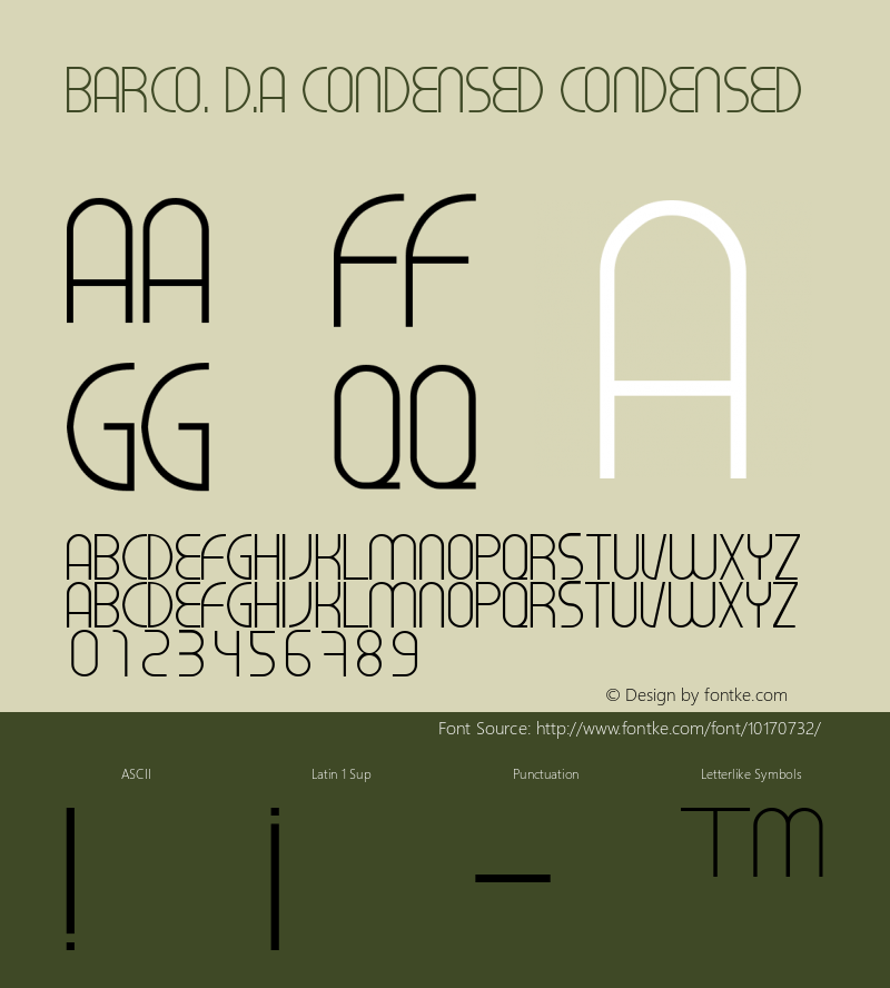 BARCO. D.A CONDENSED Condensed Macromedia Fontographer 4.1.5 13/6/06 Font Sample