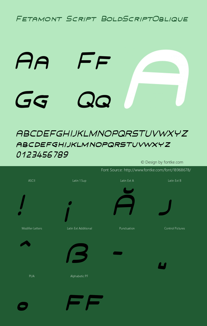 Fetamont Script BoldScriptOblique Version 001.001 Font Sample