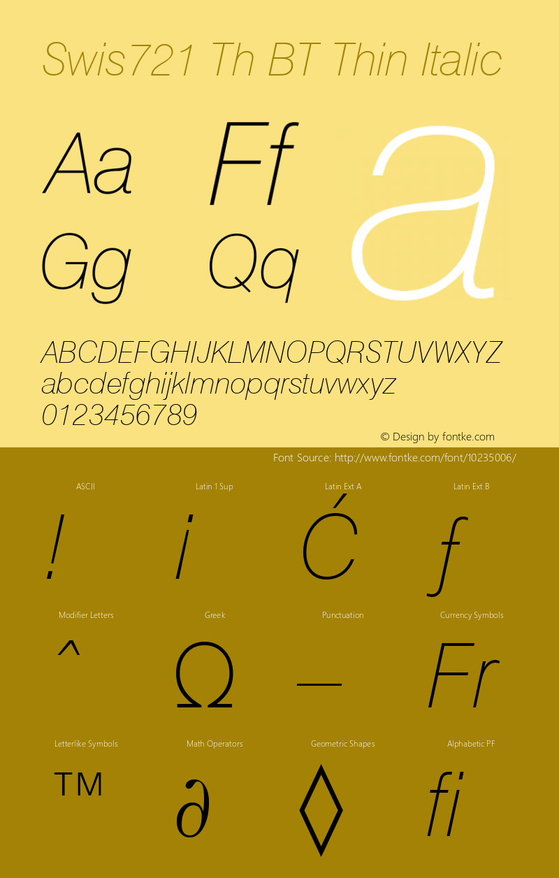 Swis721 Th BT Thin Italic Version 1.01 emb4-OT Font Sample