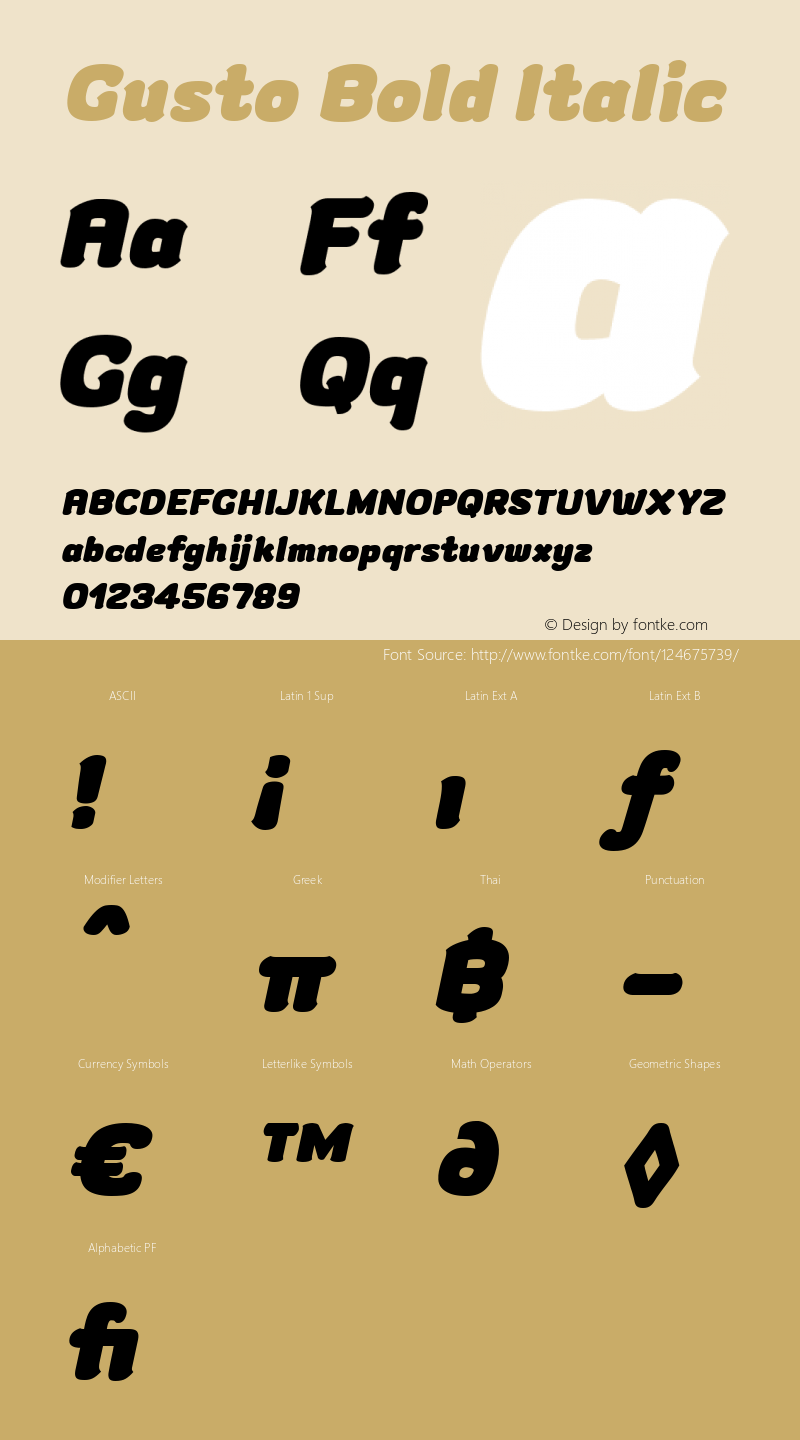 Gusto Bold Italic 1.000 Font Sample