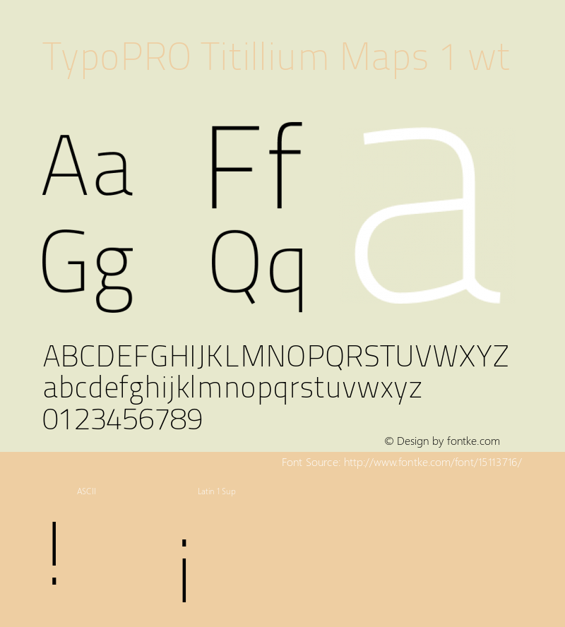 TypoPRO Titillium Maps 1 wt Version 001.001 Font Sample
