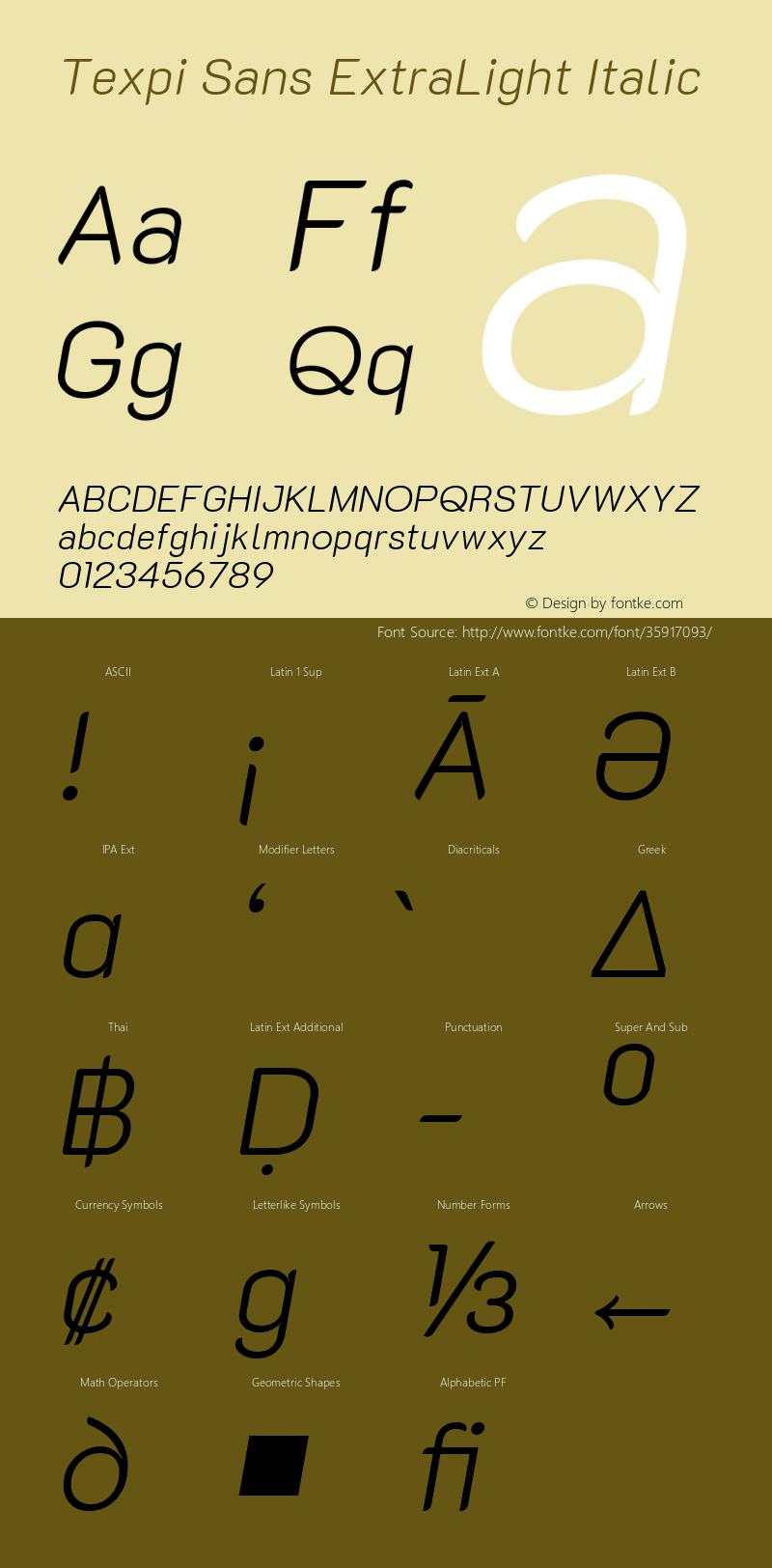 Texpi Sans ExtraLight Italic Version 1.00;August 13, 2019;FontCreator 11.5.0.2425 64-bit; ttfautohint (v1.6) Font Sample