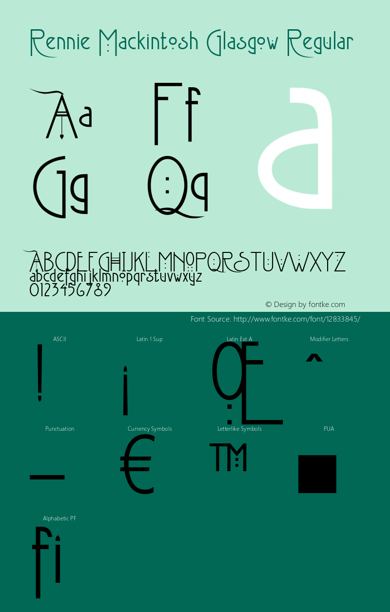 Rennie Mackintosh Glasgow Regular Version 1.01 Font Sample