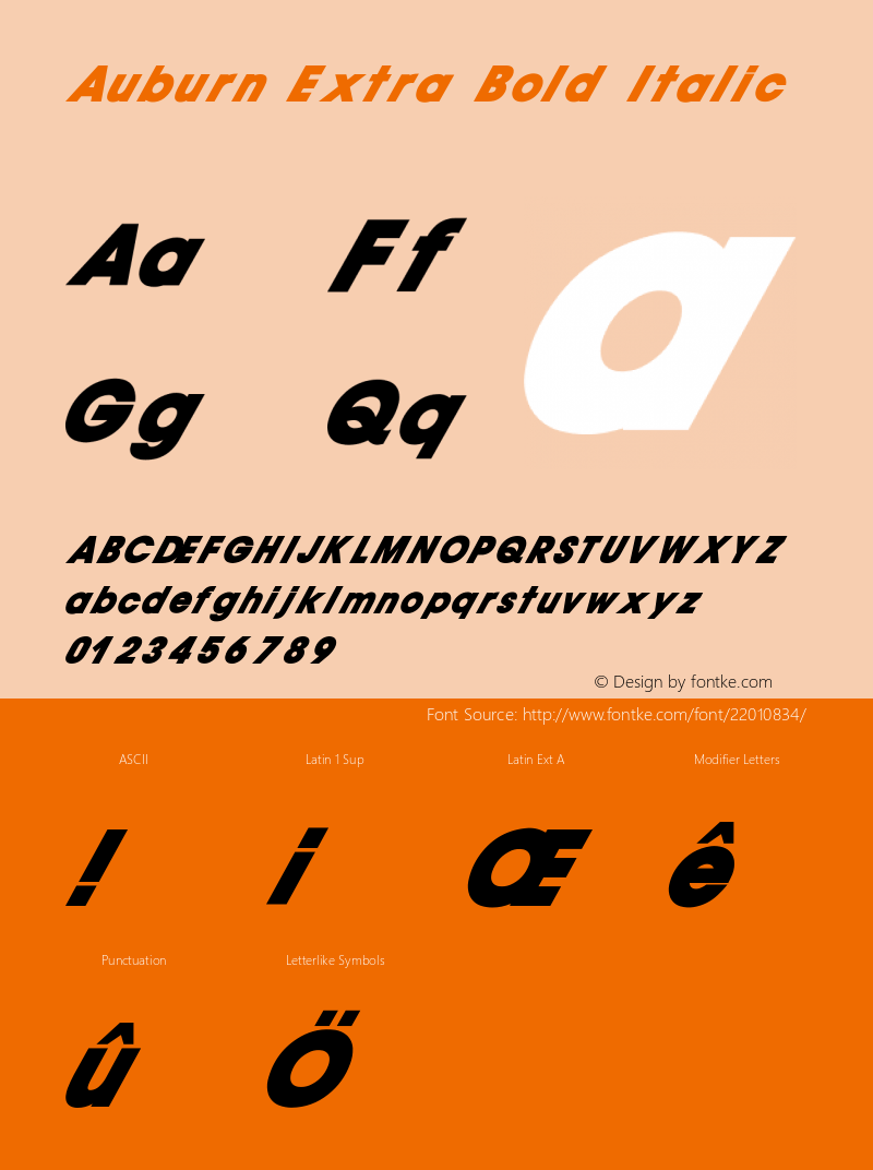 Auburn Extra Bold Italic V1.00 Font Sample