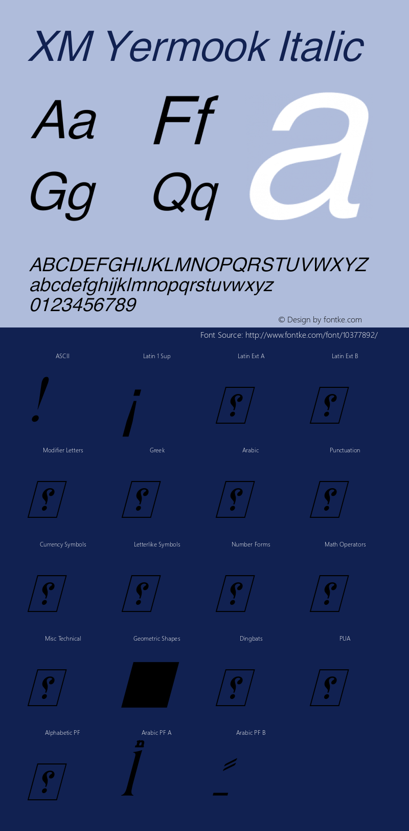 XM Yermook Italic Version 7.004 2007 Font Sample