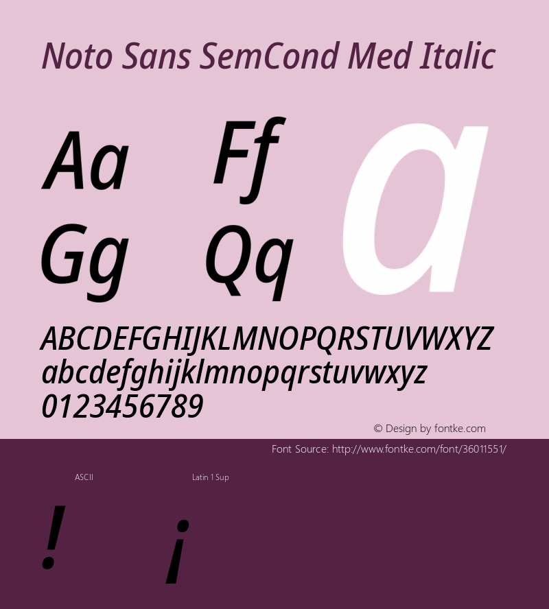 Noto Sans SemiCondensed Medium Italic Version 2.000;GOOG;noto-source:20170915:90ef993387c0 Font Sample