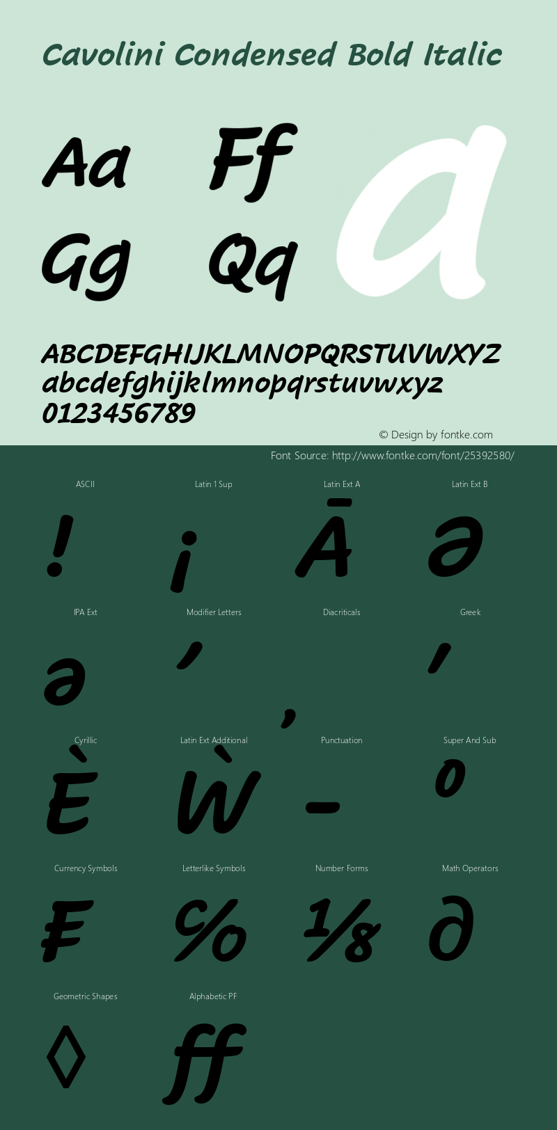 Cavolini Condensed Bold Italic Version 1.00, build 8, s3 Font Sample